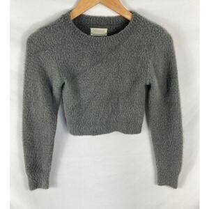 Urban outfitters Fuzzy Knit Crop Long Sleeve Sweater Grey XS